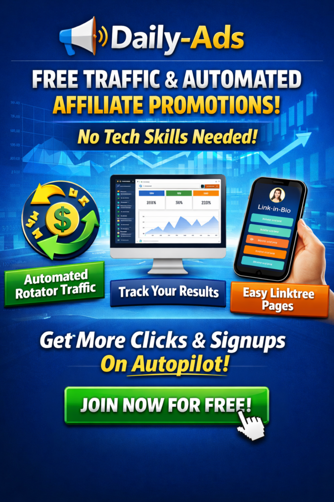 Daily-Ads is positioned as beginner-friendly: sign up, add your links, and let it run